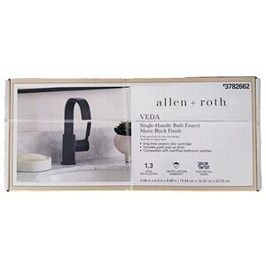 allen + roth VEDA Bathroom Sink Faucet Matte Black 1-Handle 1-Hole Drain